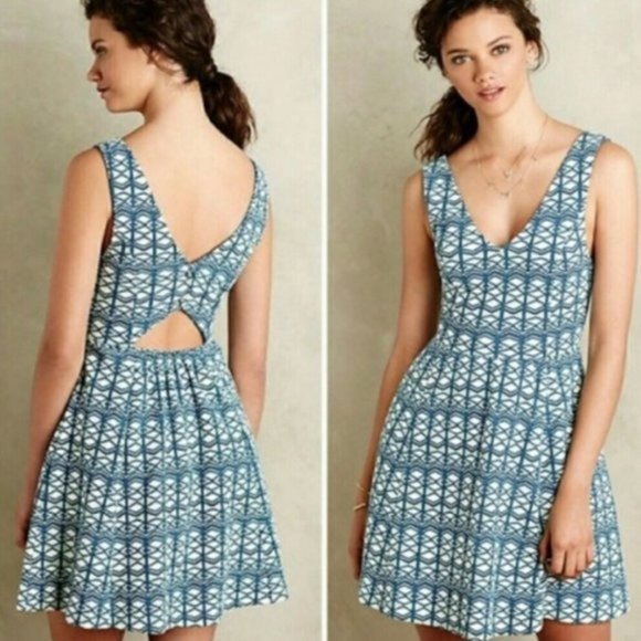 Anthropologie Dresses & Skirts - Maeve Blue/Green Geometric Cut-out dress